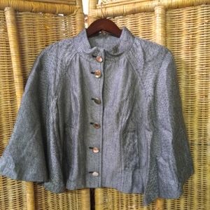 Sharagano Cape Blazer Jacket Black & White Cropped Herringbone Bell Sleeves S/34